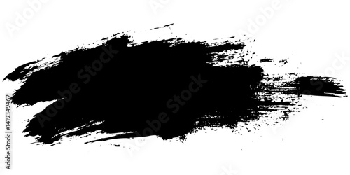 Black paint brushstroke on a white surface creating an abstract artistic effect