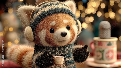 Wallpaper Mural Adorable Red Panda Plush Toy in Winter Setting Torontodigital.ca