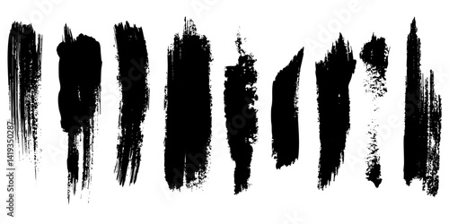 Various textured black brush strokes on a white background for artistic design
