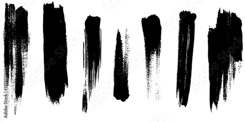 Creative black paint brush strokes arranged in various styles for artistic expression