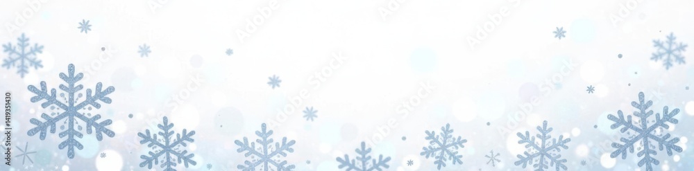 Delicate snowflake border on white background, illustration, icy, silver Delicate snowflake border on white background, illustration, icy, silver