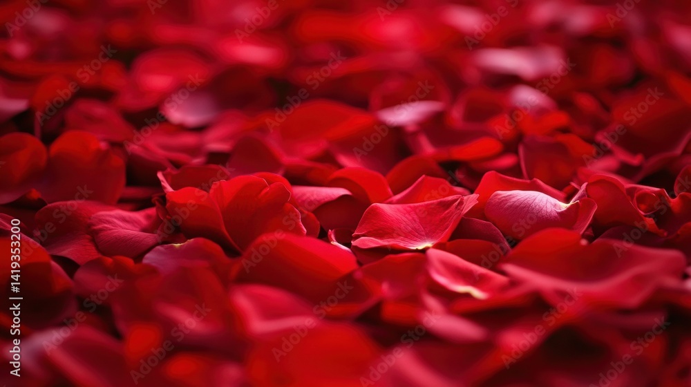 A dense layer of red rose petals scattered across a surface A dense layer of red rose petals scattered across a surface