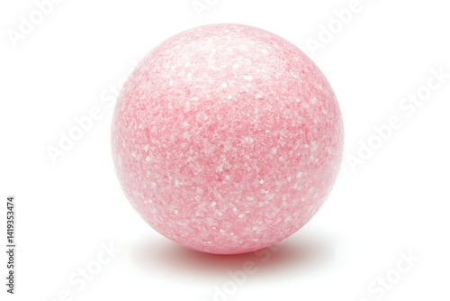 Single pink gum ball against white background