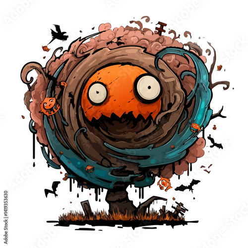 Vector illustration of a dizzy doom with swirling, chaotic energy, apocalyptic horror