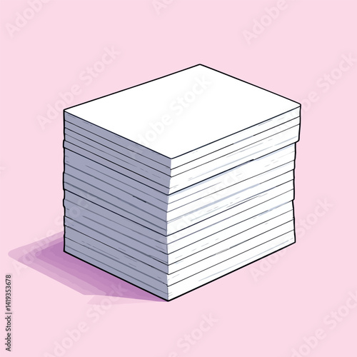 Vsai stack of blank paper sheets creating large pile on pink background