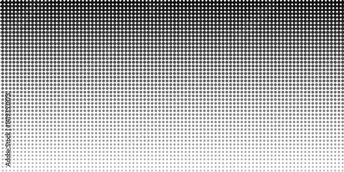 Dotted halftone gradient texture. Vanishing polka dot background. Repeating dots gradation pattern background. Black fading comic pop art overlay backdrop. Raster effect wallpaper.