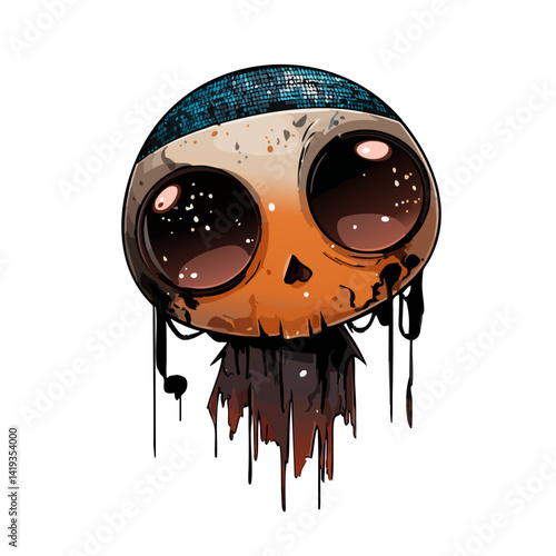 Vector illustration of a glitter ghoul with sparkly skin and disco-ball eyes, glam horror