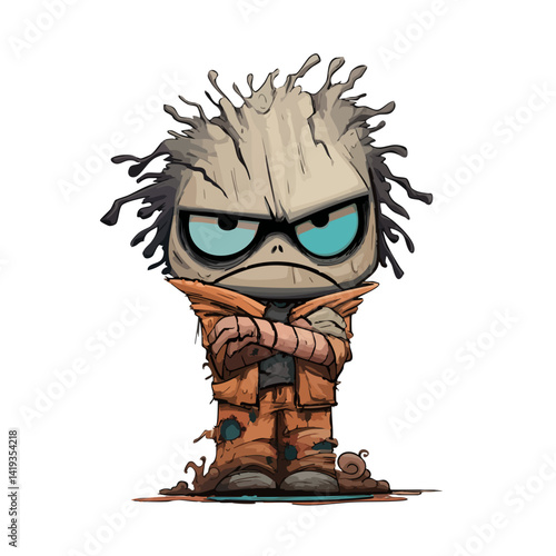 Vector illustration of a grouchy ghoul with crossed arms and a scowl, grumpy monster