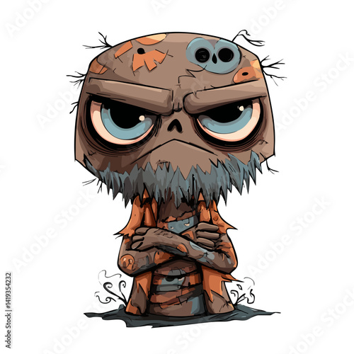 Vector illustration of a grouchy ghoul with crossed arms and a scowl, grumpy monster
