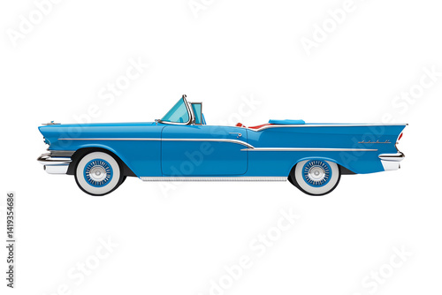 A vibrant blue convertible car showcasing classic design features and elegant lines.