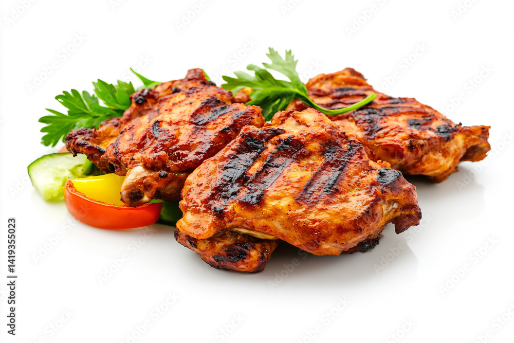 a plate of chicken and vegetables on a white surface a plate of chicken and vegetables on a white surface