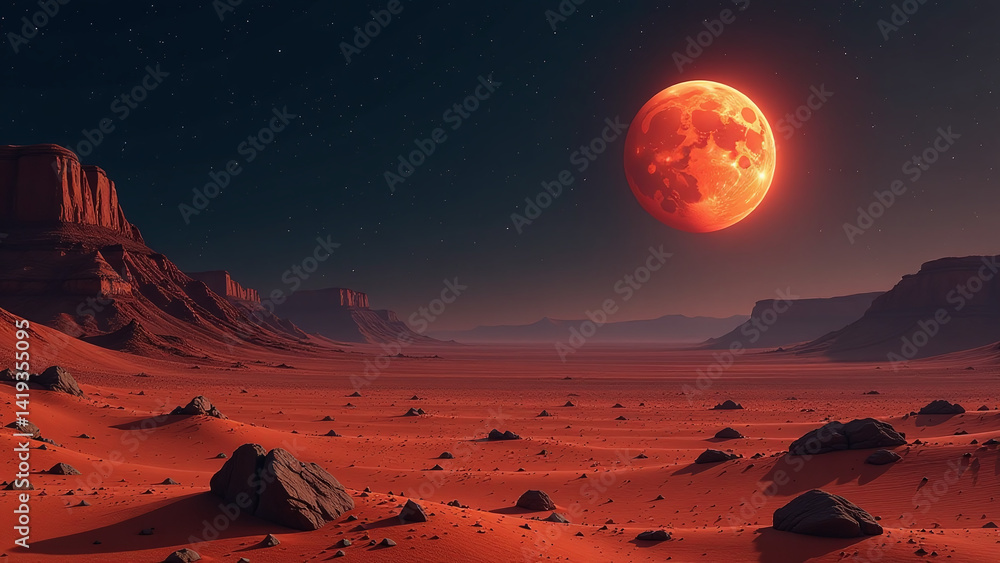 Fototapeta premium martian landscape darkness red planet isolation human