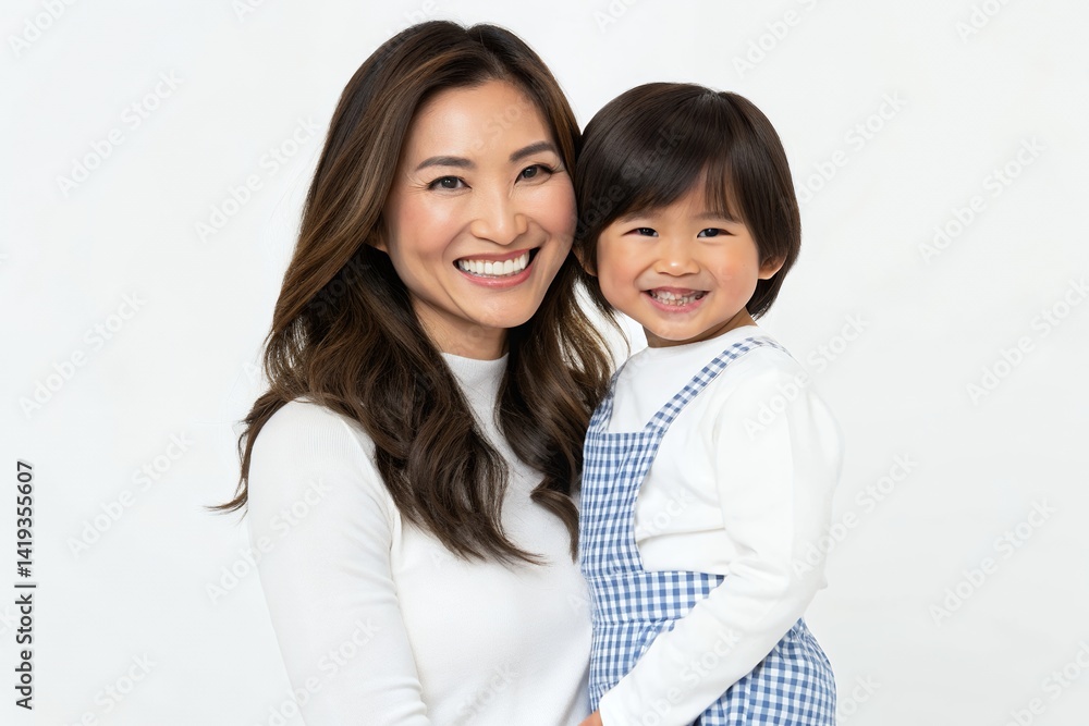 A radiant mother and her adorable son share a heartwarming smile, capturing a moment of pure joy and unconditional love against a clean, bright white background. A radiant mother and her adorable son share a heartwarming smile, capturing a moment of pure joy and unconditional love against a clean, bright white background.