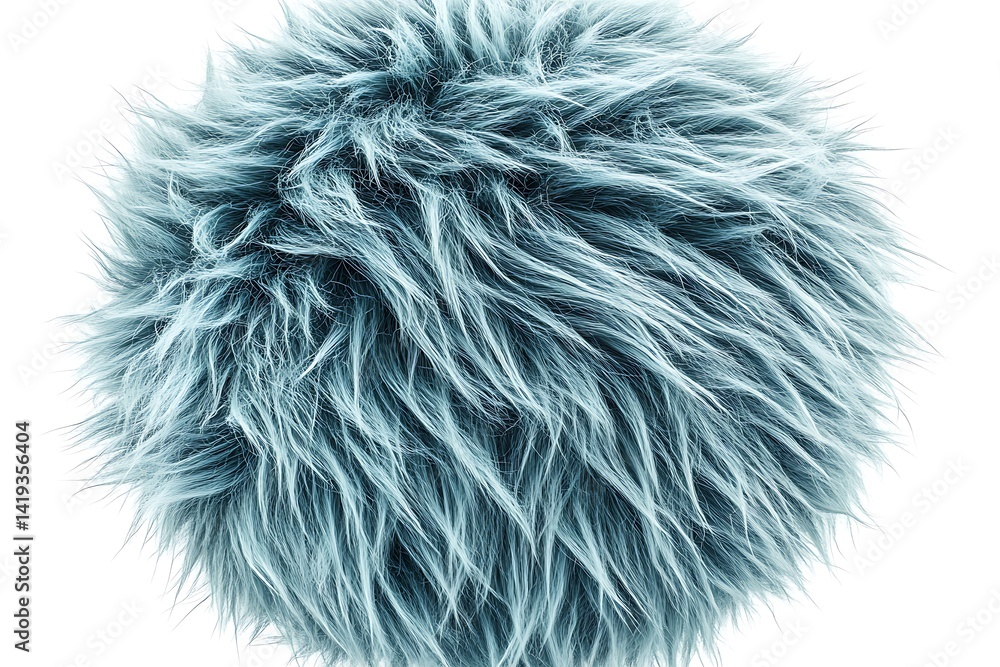 Obraz premium Teal faux fur sphere; soft textured ball; studio shot; fashion accessory
