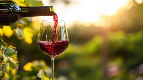 Red Wine Being Poured into a Glass in a Vineyard