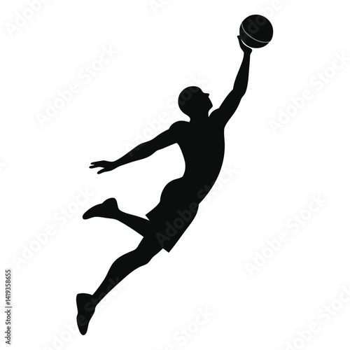 Basketball Athlete Mid-Jump Silhouette Dynamic Sports Vector Art  
