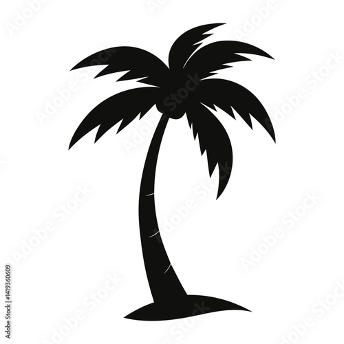 Tropical Coconut Palm Tree Silhouette Bent by Wind Island Sunset Vector Art  