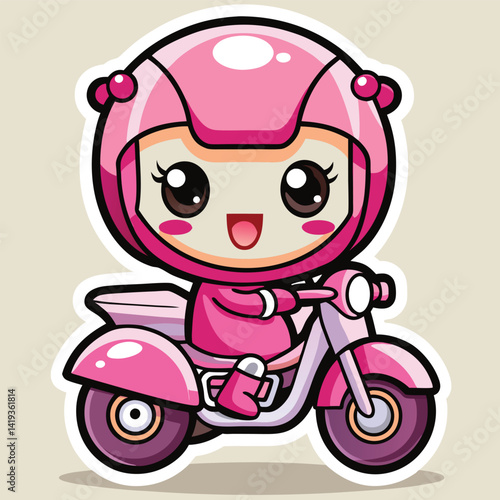 Cute girl riding a pink motorcycle