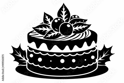 christmas cake silhouette line art vector illustration