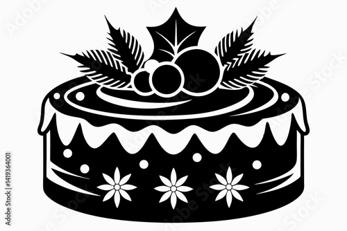 christmas cake silhouette line art vector illustration