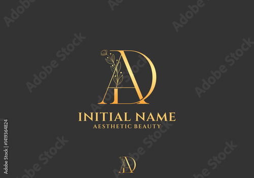 Letter AD Beauty Logo with Flourish Ornament Luxury