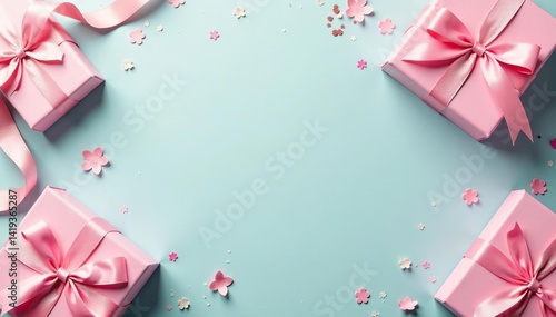Elegant gift box pattern, pastel hues, ribbon accents, celebration, gift box, surface