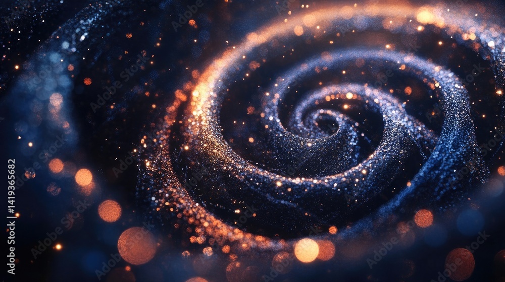 Blue magic spirals with sparkles, glitter particles with lines Blue magic spirals with sparkles, glitter particles with lines