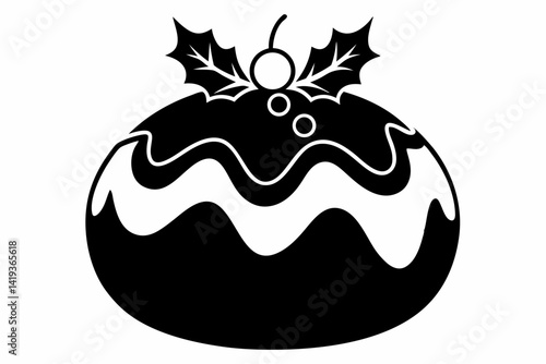 christmas pudding silhouette line art vector illustration