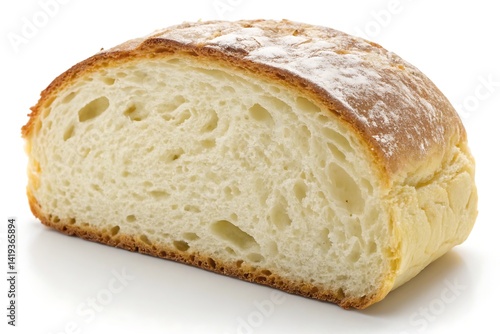 Freshly Baked Sourdough Bread Slice Detail On A White Background Surface