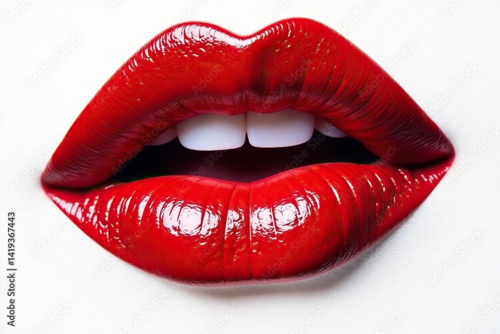 Bold red lip print against stark white backdrop , illustration, bold Bold red lip print against stark white backdrop , illustration, bold
