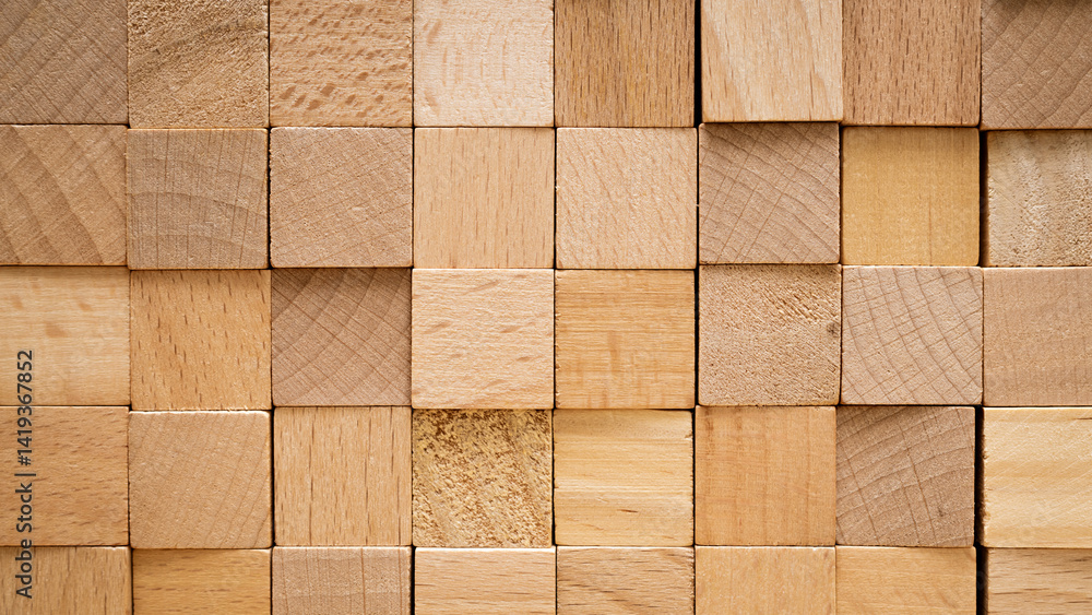 A seamless pattern of natural wooden blocks arranged in a grid. Each block showcases unique grain textures and shades, creating a visually appealing and versatile background for various design project A seamless pattern of natural wooden blocks arranged in a grid. Each block showcases unique grain textures and shades, creating a visually appealing and versatile background for various design project