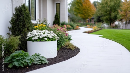Elegant walkway with colorful flowerbeds