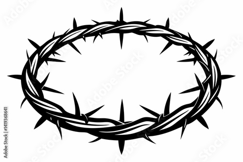 crown of thorns silhouette line art vector illustration