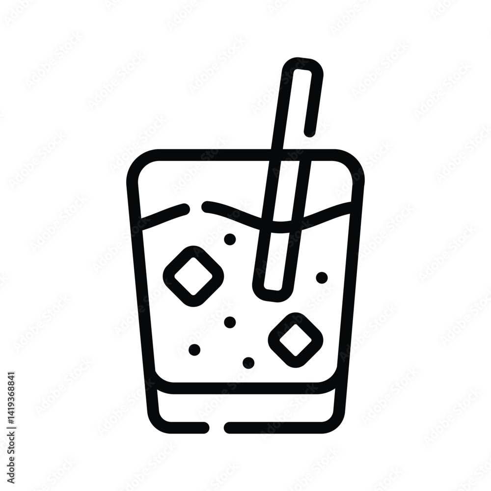 This line icon showing a iced drink glass with straw in it This line icon showing a iced drink glass with straw in it
