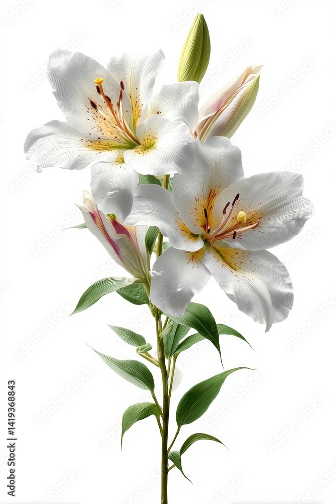 A bunch of white lilies on a white background A bunch of white lilies on a white background