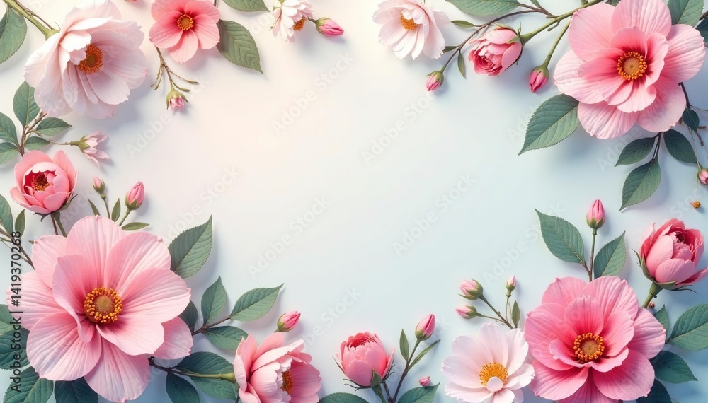 Delicate floral motif, repeating blooms, soft hues, green, graphics Delicate floral motif, repeating blooms, soft hues, green, graphics