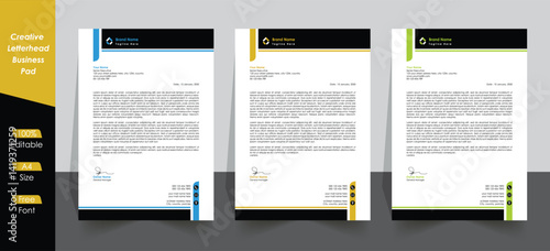 Corporate modern letterhead template bundle with variation color. creative modern company letterhead design template