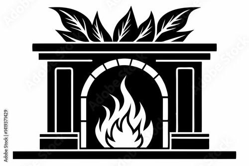 fireplace silhouette line art vector illustration