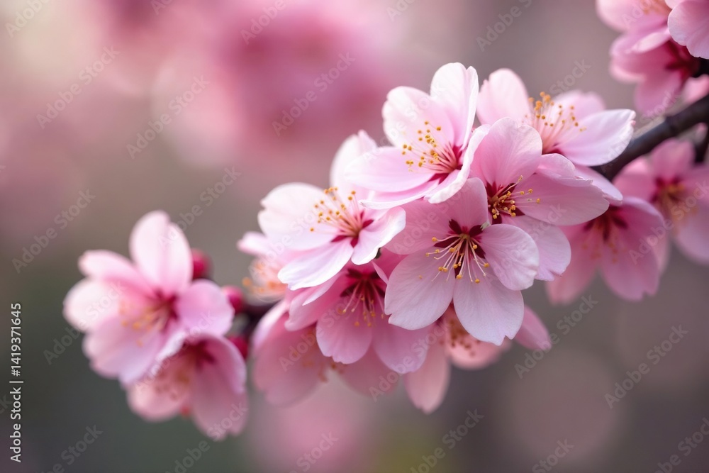 Fototapeta premium Delicate pink cherry blossoms, full bloom, soft focus, cherry tree, romantic, floral
