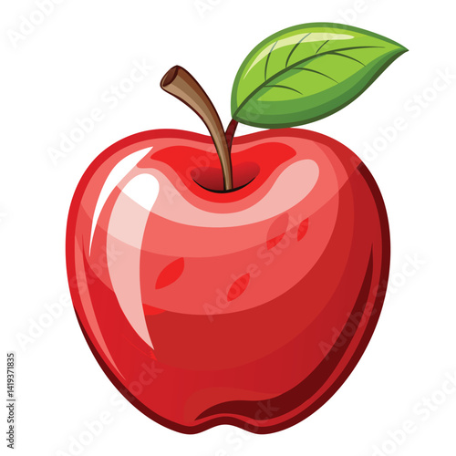 Red Apple with Green Leaf