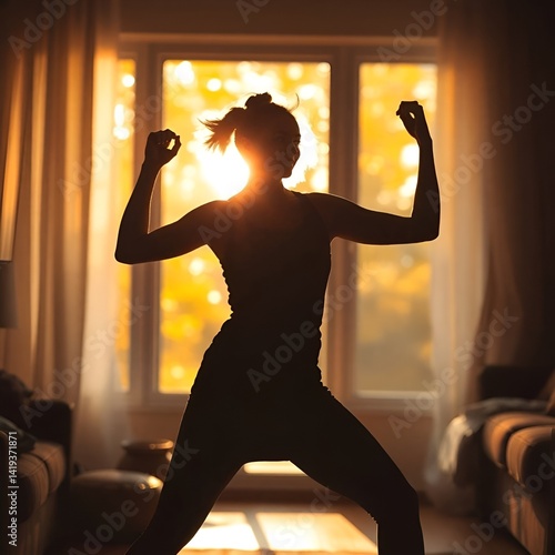 women exercise at home ,early morning 