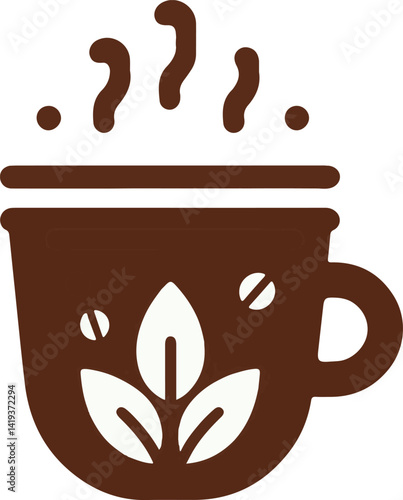 Steaming coffee Cup vector of Herbal Tea: A visually appealing cup illustration of a steaming mug, filled with fragrant herbal tea, offers a sense of warmth and serenity.