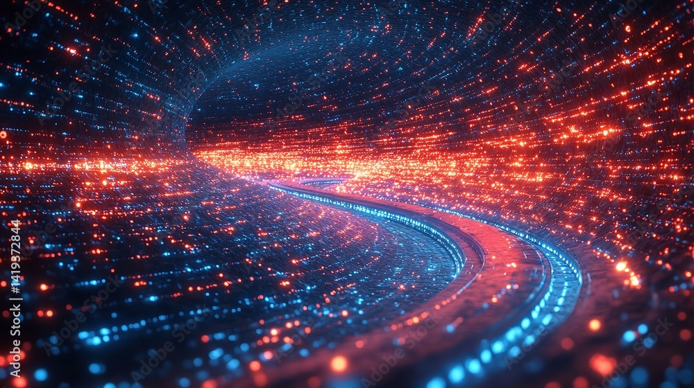 Abstract Digital Tunnel Red Blue Glowing Lights Futuristic Technology Background Modern Design Sci Fi Pathway Neon Luminous Abstract Digital Tunnel Red Blue Glowing Lights Futuristic Technology Background Modern Design Sci Fi Pathway Neon Luminous