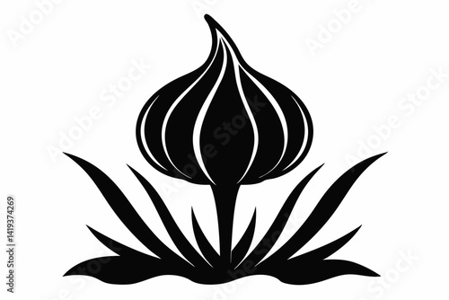 garlic plant silhouette line art vector illustration