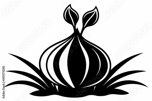 garlic plant silhouette line art vector illustration