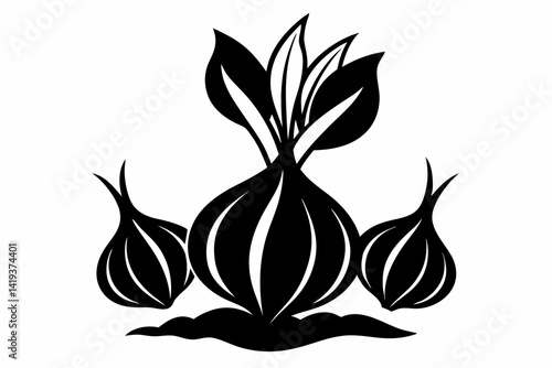 garlic plant silhouette line art vector illustration