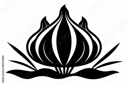 garlic plant silhouette line art vector illustration