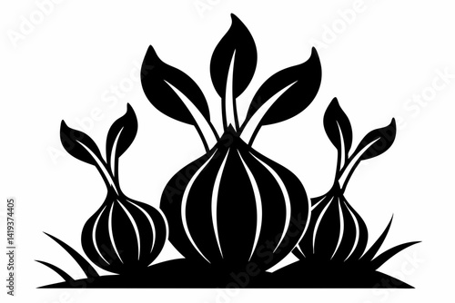 garlic plant silhouette line art vector illustration