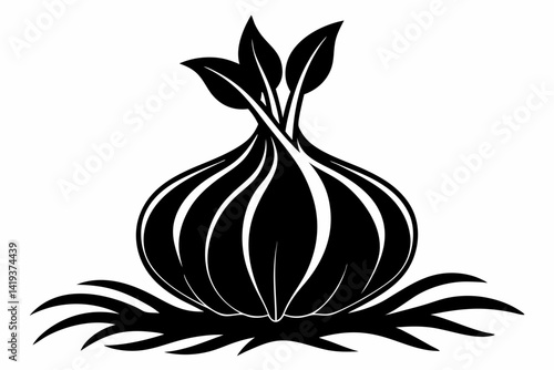 garlic plant silhouette line art vector illustration