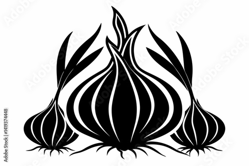 garlic plant silhouette line art vector illustration